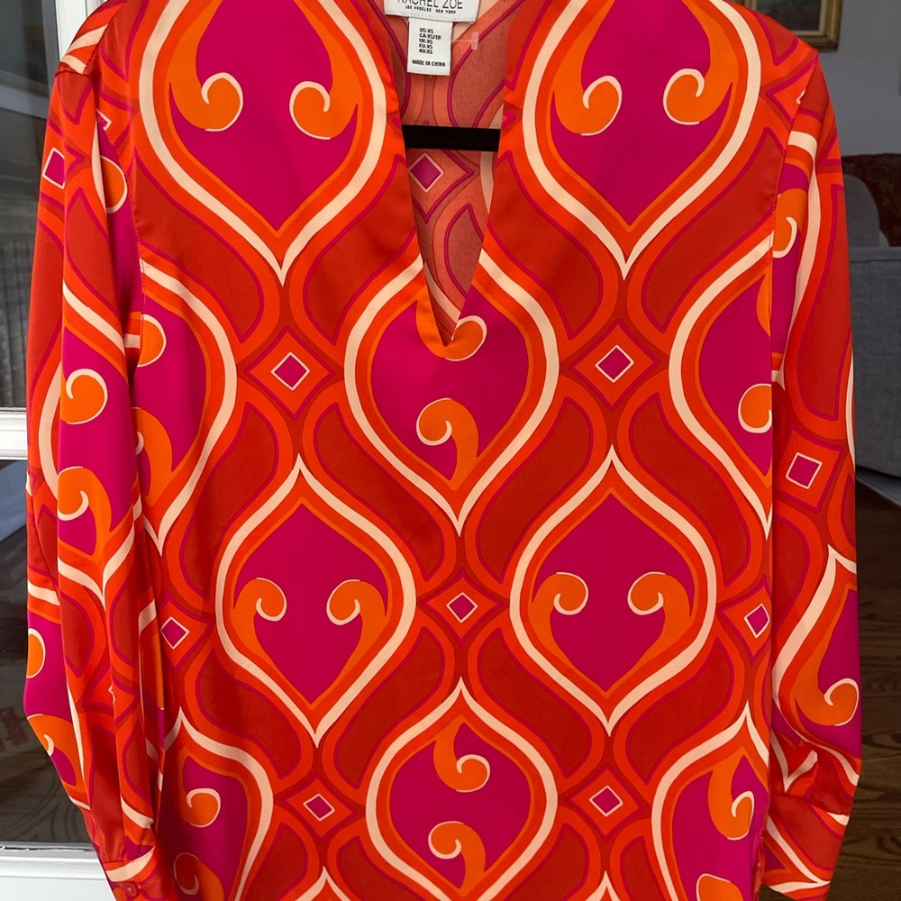 NWOT Rachel Zoe Red and Orange Patterned Blouse Size XS